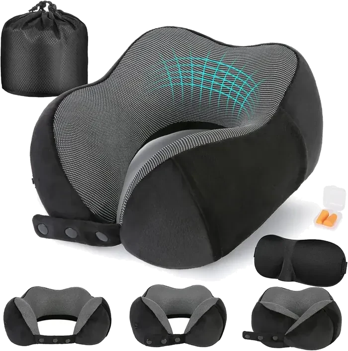 Cirorld memory foam neck pillow rest kit with eye mask and earplugs